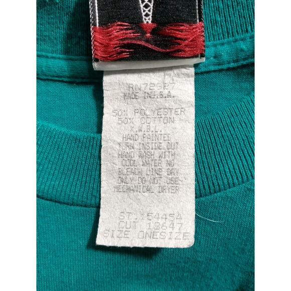 VTG 90s KWBL Los Angeles Womens Hand Painted Shirt Teal Embellished One Size - Picture 6 of 7